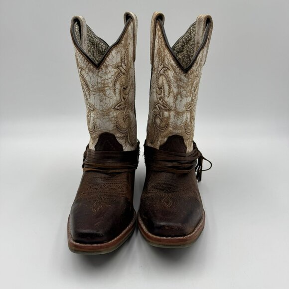 Dan Post Lil Myra Girls Western Boots Brown/Cream Leather Size 3 - Picture 4 of 9
